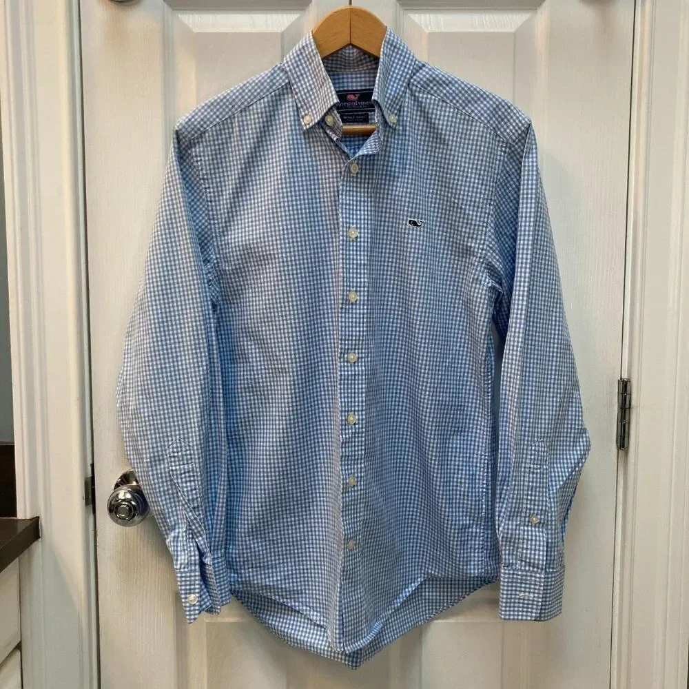 Vineyard Vines Whale Shirt Blue Gingham Plaid XS